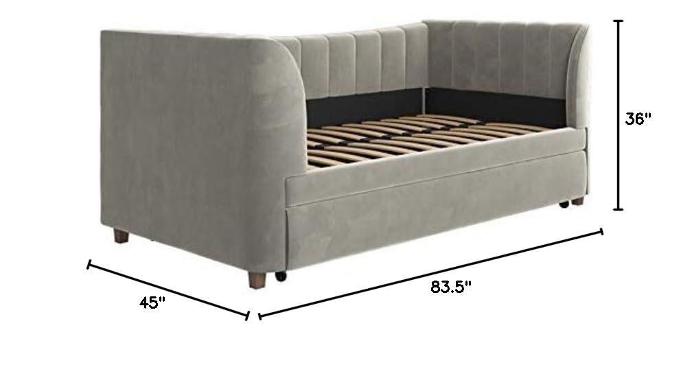 Gray Velvet Twin Upholstered Daybed with Trundle W4473