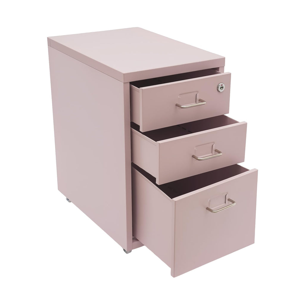 Pink 3 Drawer Metal File Cabinet with Lock O3621