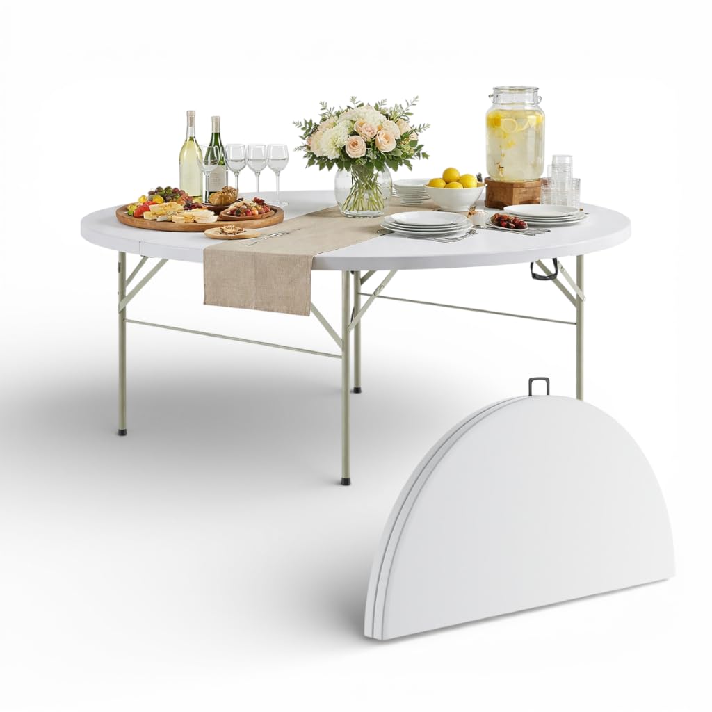 6 Ft Round Bi-Fold Folding Table with 10 Chairs S247