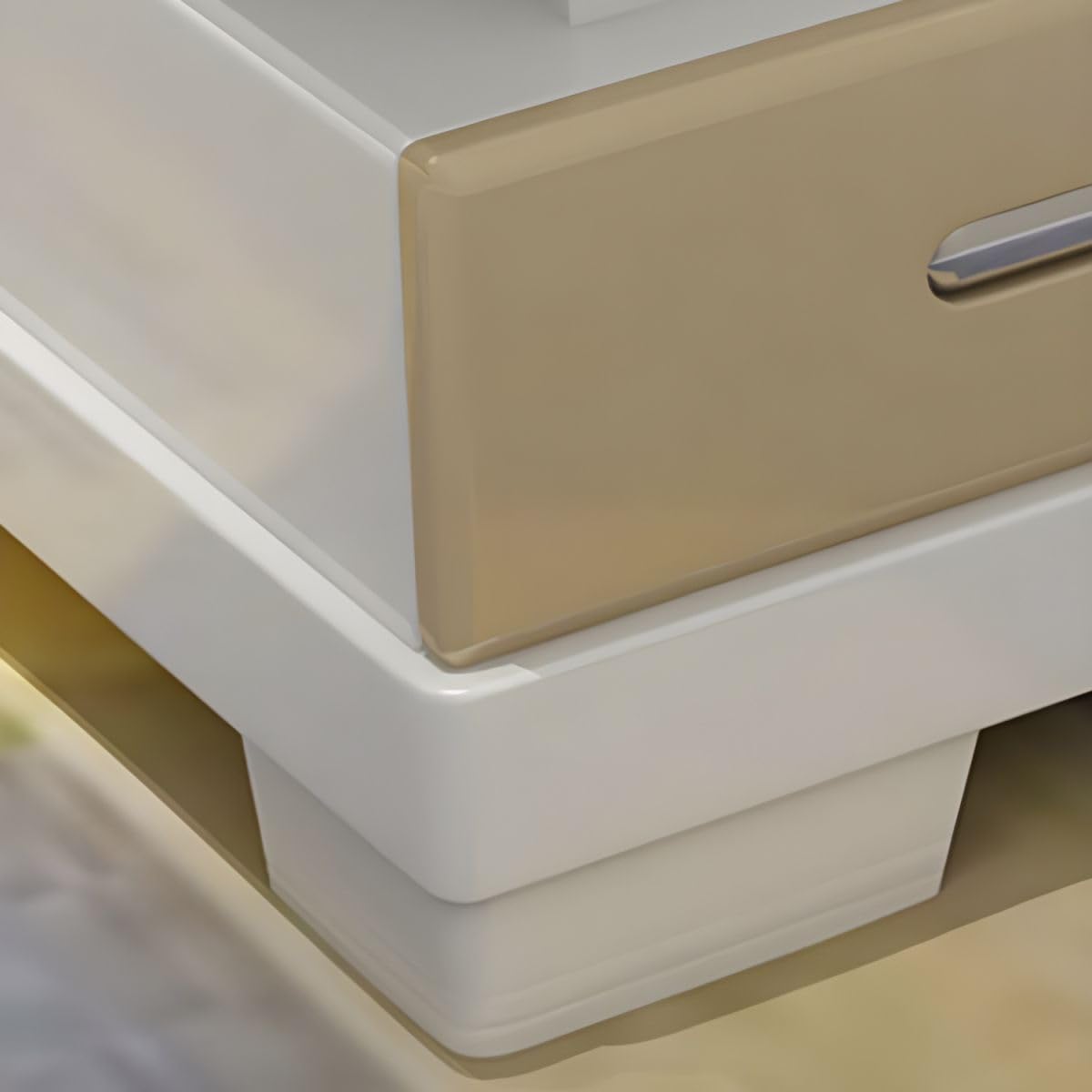 Modern Rectangular Glass Coffee Table with White Wood Base and Storage F5387