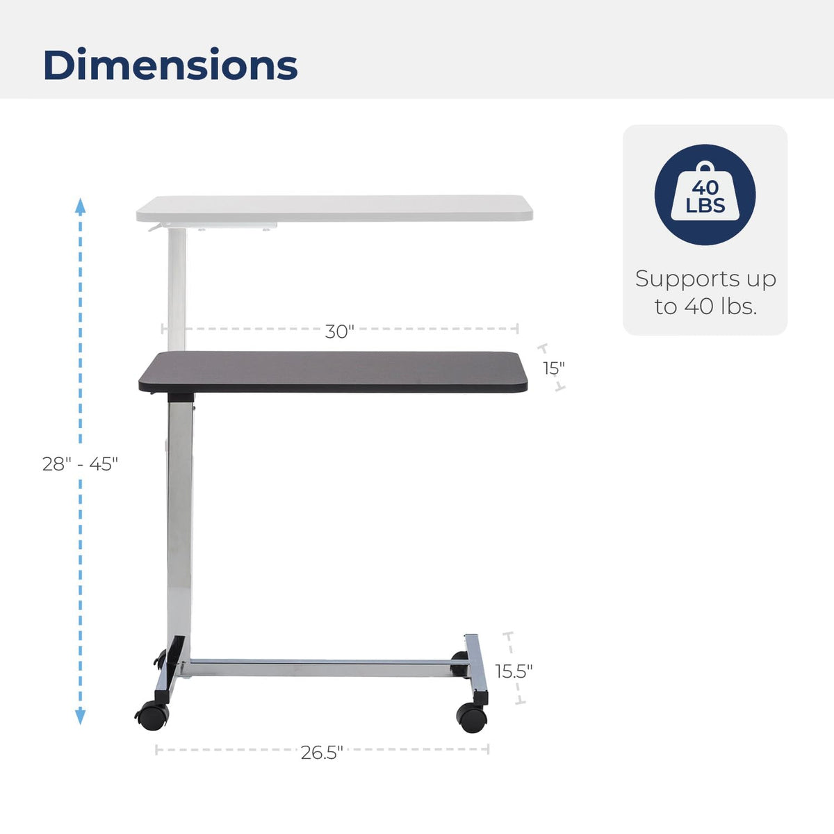 Non Tilt Top Overbed Table with Wheels L649