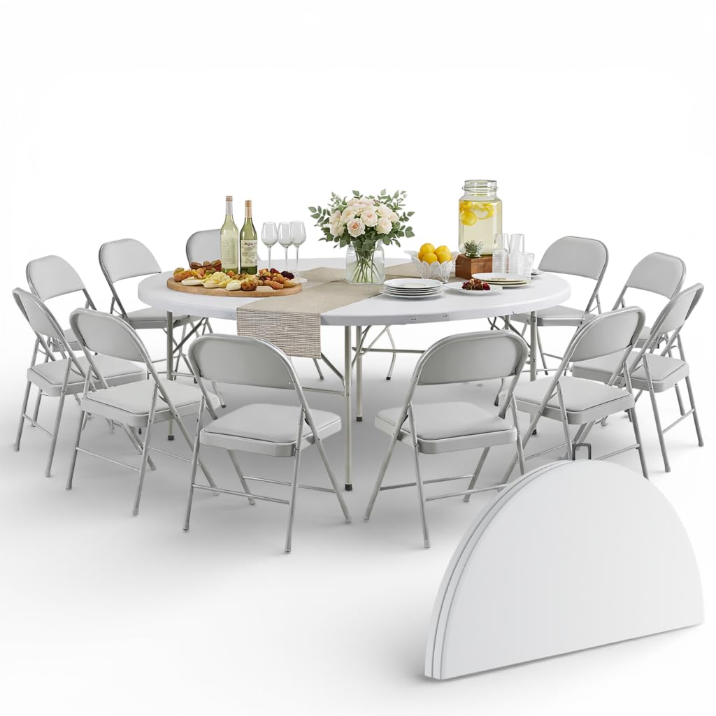 6 Ft Round Bi-Fold Folding Table with 10 Chairs S247