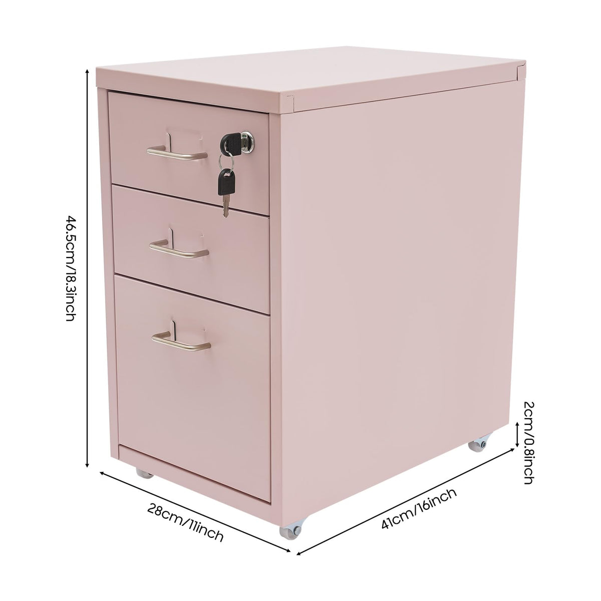 Pink 3 Drawer Metal File Cabinet with Lock O3621