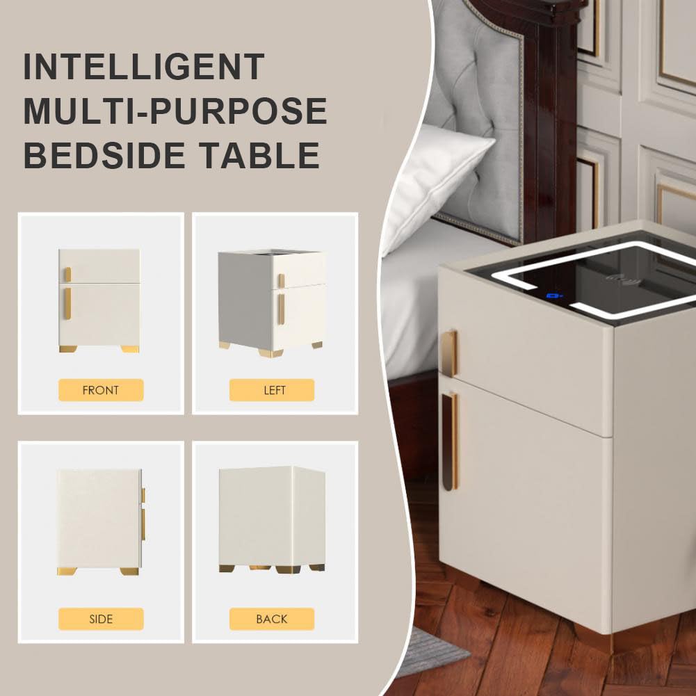 Wireless Charging Nightstand with Drawer and 3 LED Light J84466