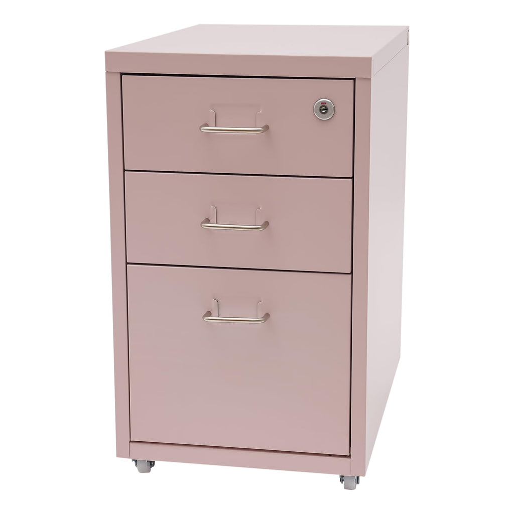 Pink 3 Drawer Metal File Cabinet with Lock O3621