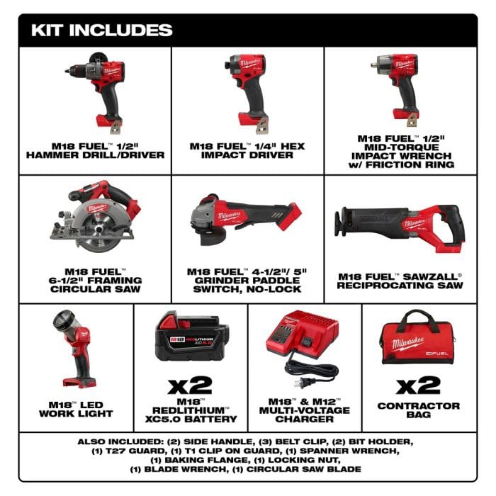 18V Lithium-Ion Brushless Cordless Combo Kit with Two 5.0 Ah Batteries (7-Tool) C610163