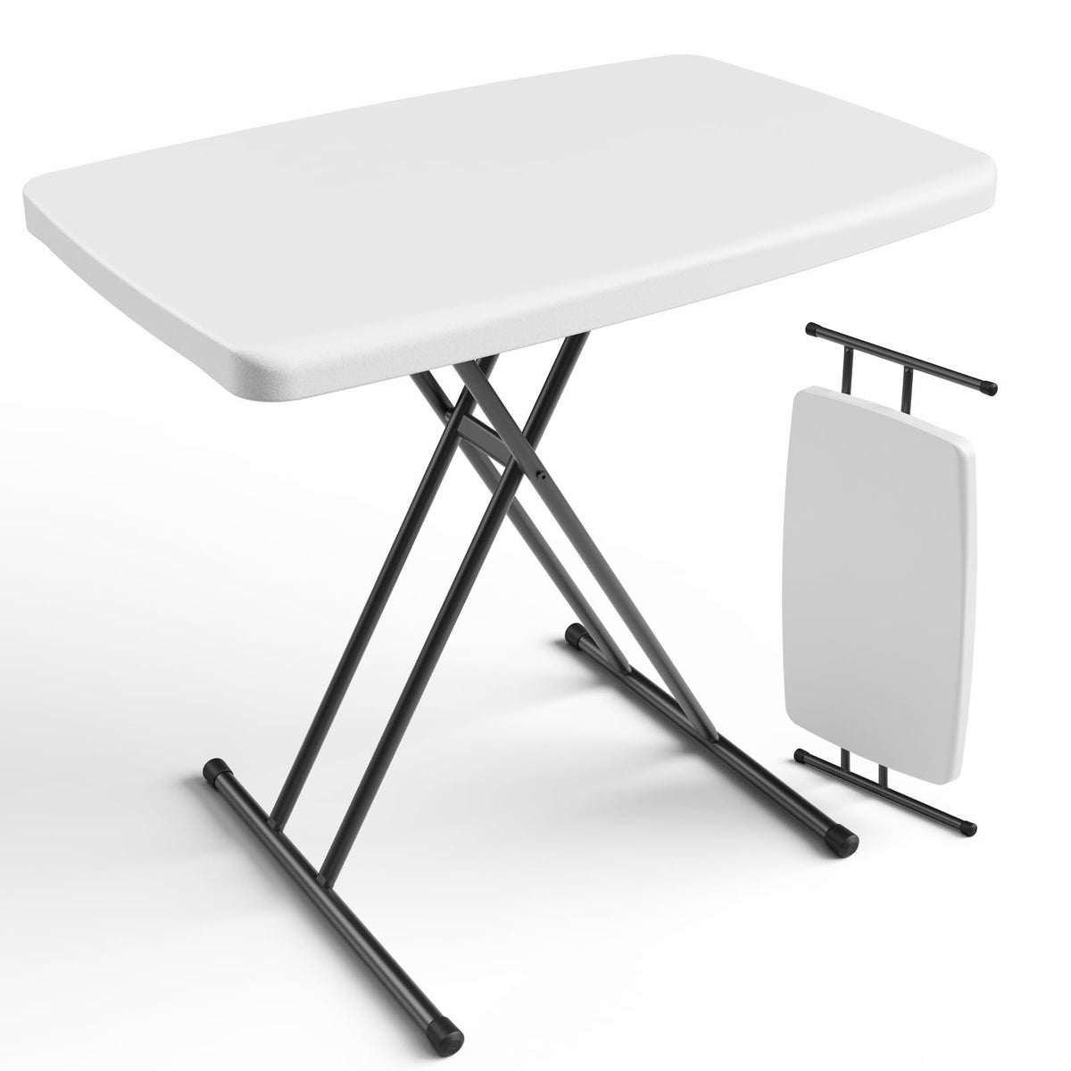 Folding Table 30 Inch Adjustable Height White Granite E890057