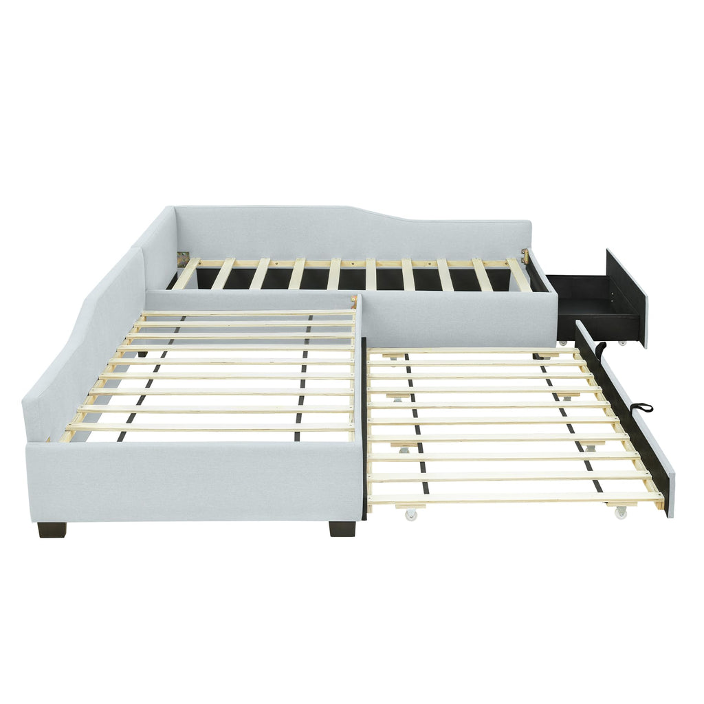 Double Twin Size L Shaped Upholstered Daybed with Trundle and Storage Drawer H662347