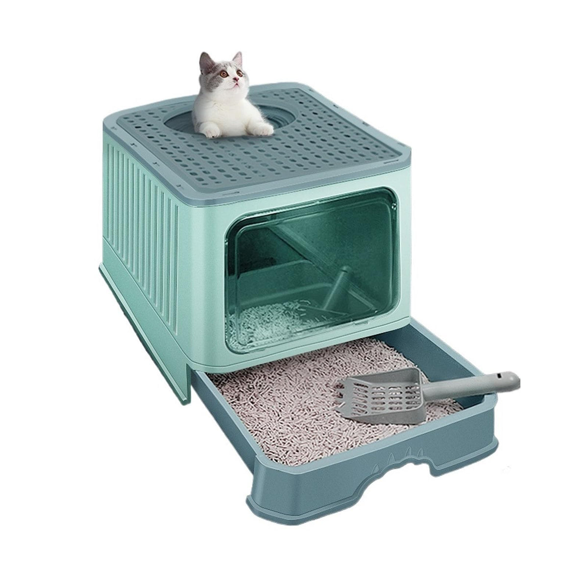 Enclosed Foldable Cat Litter Box with Lid C6122