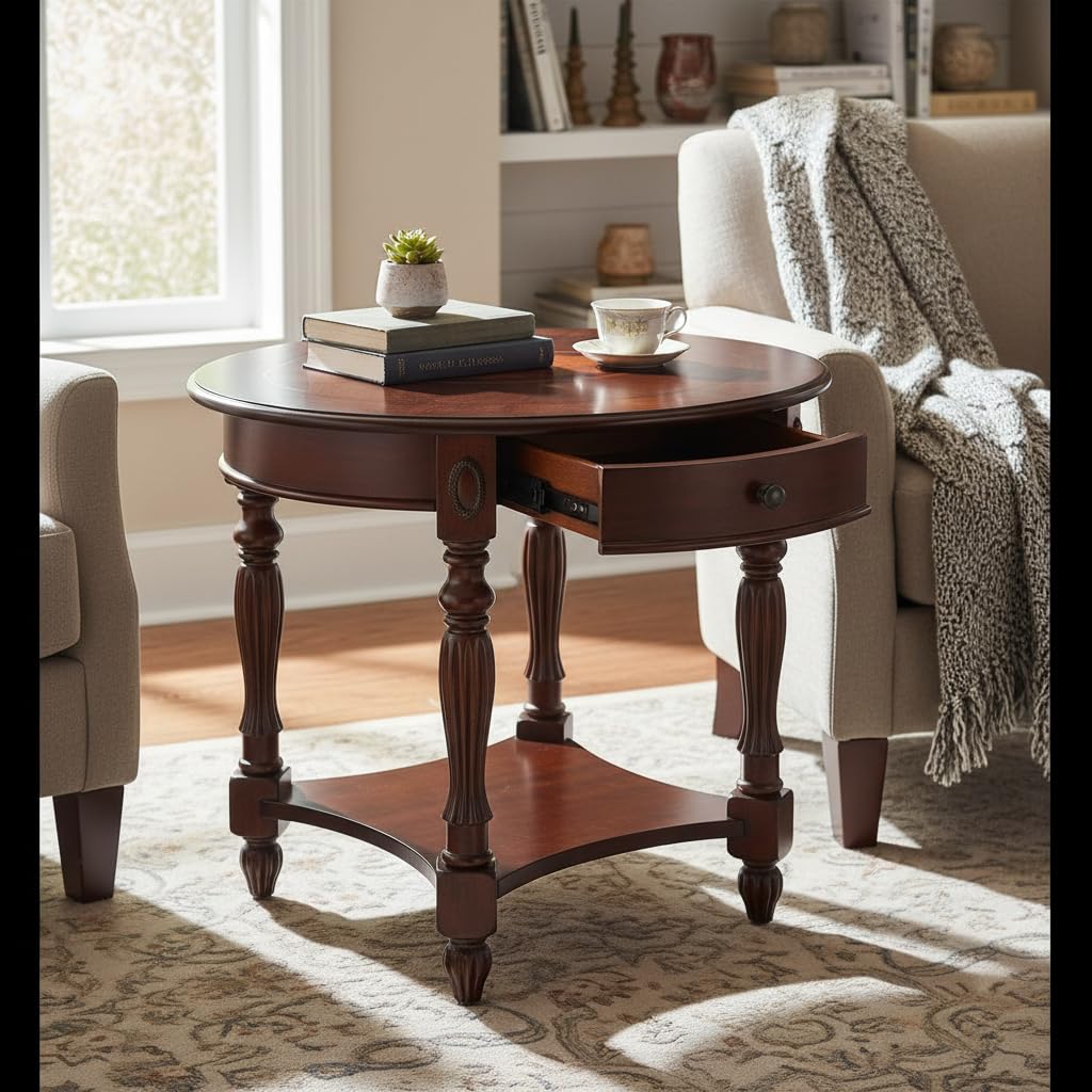 Solid Wood Oval End Table with Drawer C8772
