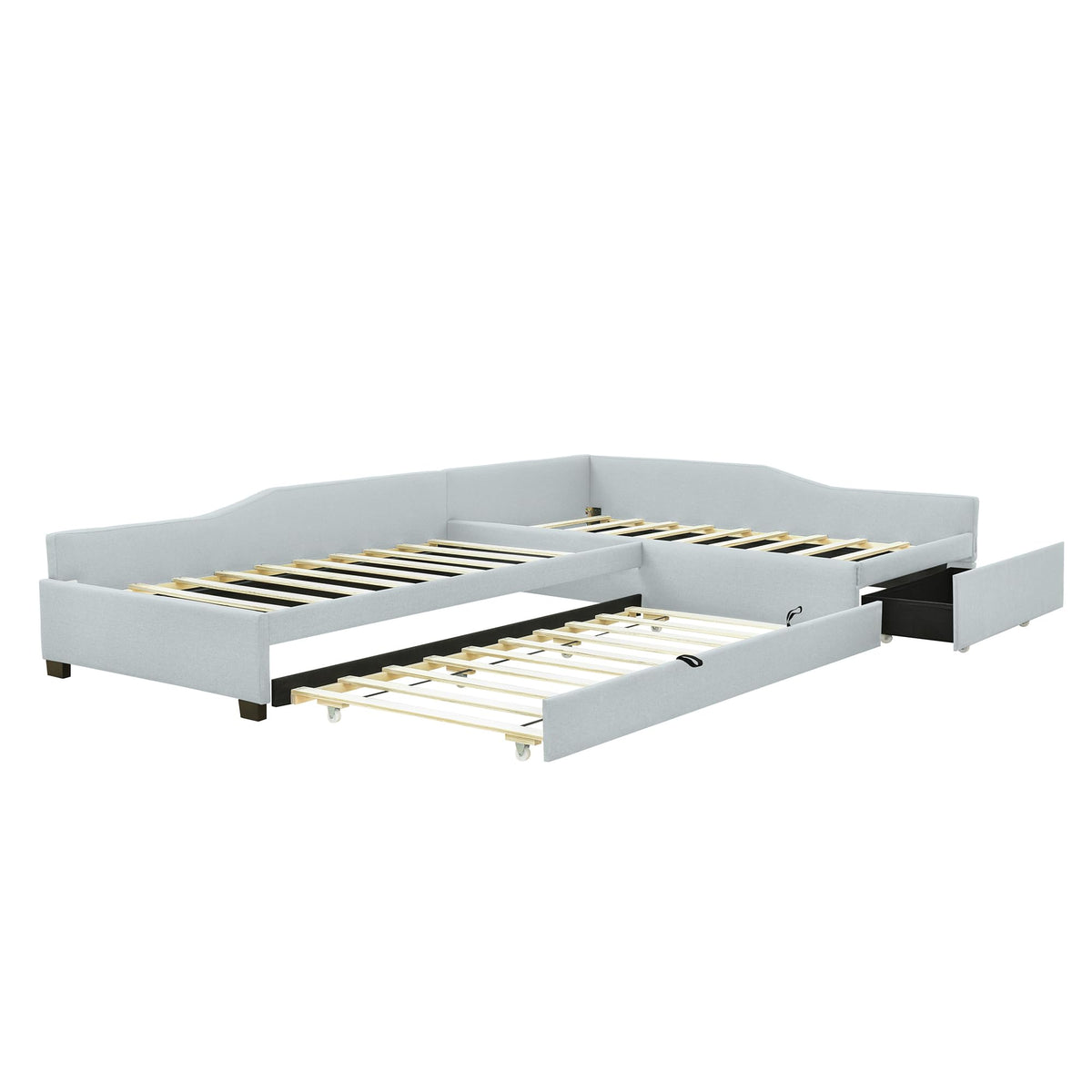 Double Twin Size L Shaped Upholstered Daybed with Trundle and Storage Drawer H662347