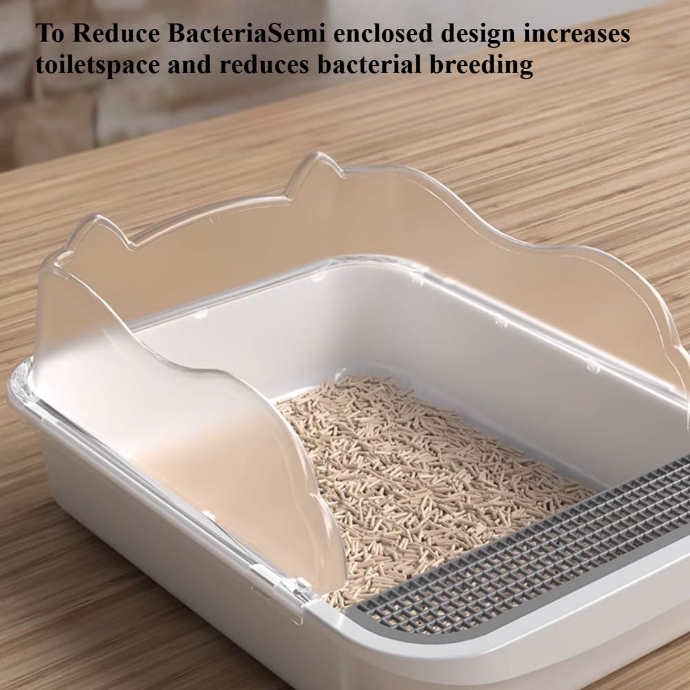 Open Top High Sided Cat Litter Box with Removable Tray and Scoop Q350994