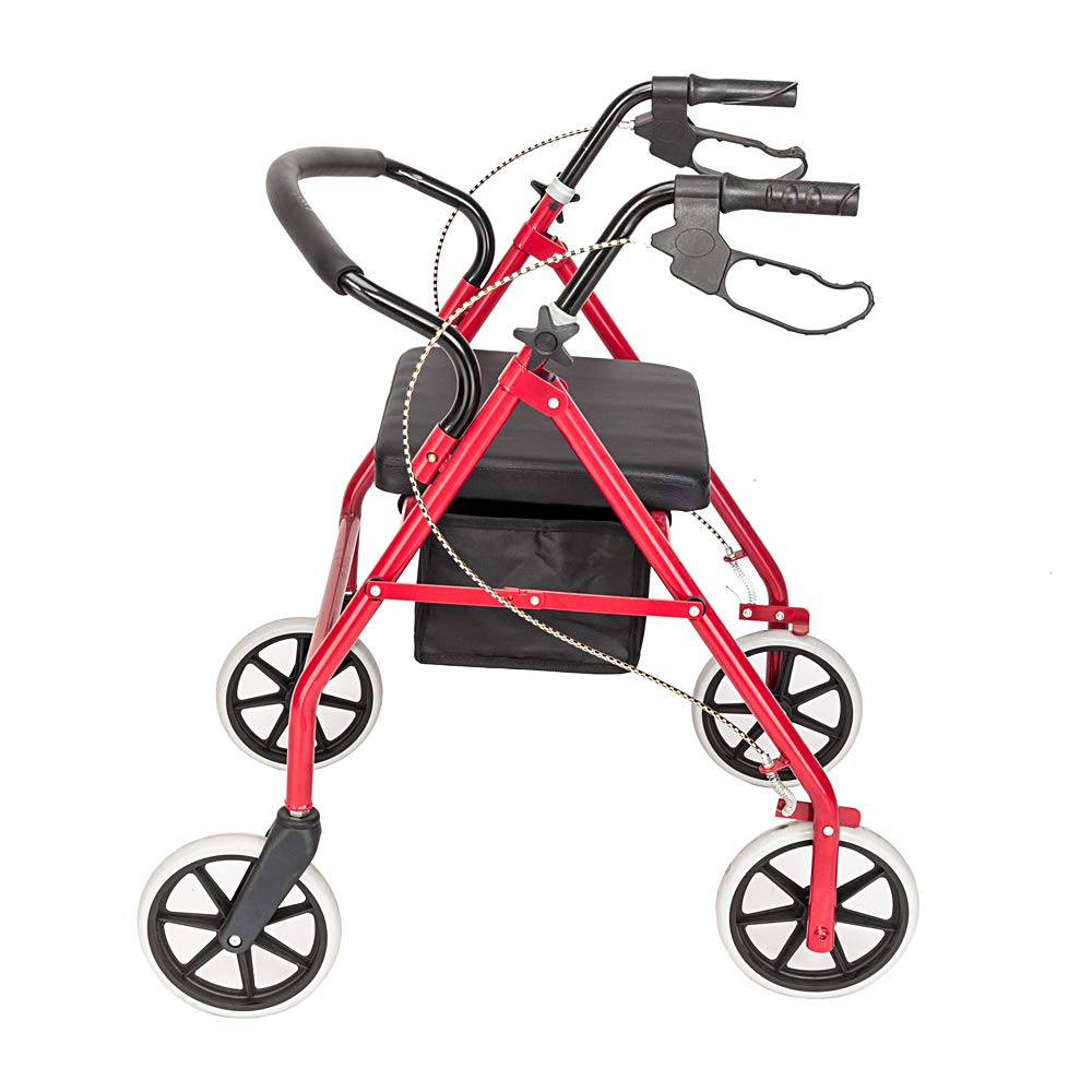Red Height Adjustable Steel Rolling Walker with Seat C784