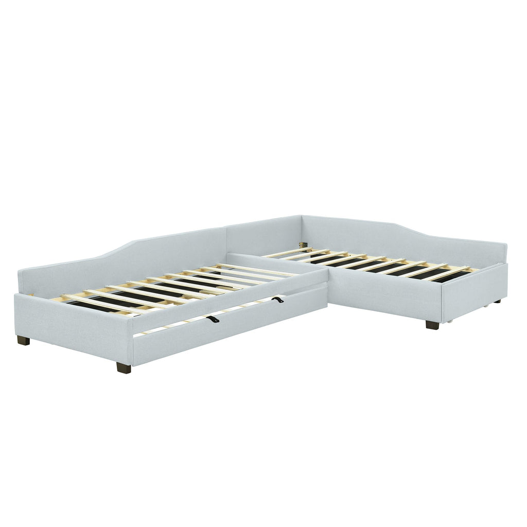 Double Twin Size L Shaped Upholstered Daybed with Trundle and Storage Drawer H662347