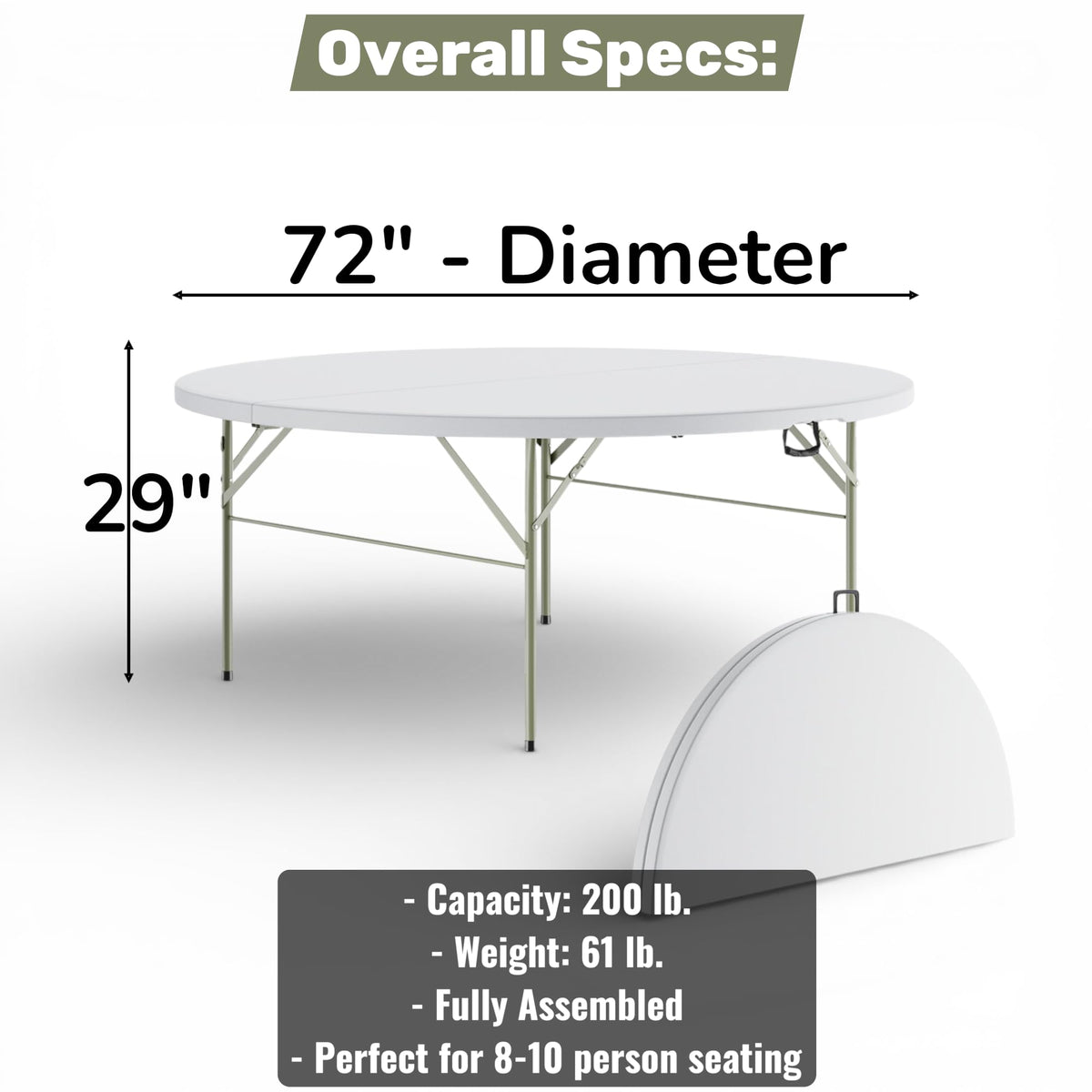 6 Ft Round Bi-Fold Folding Table with 10 Chairs S247