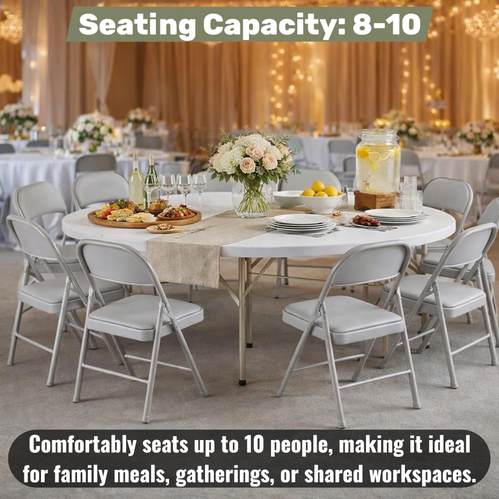 6 Ft Round Bi-Fold Folding Table with 10 Chairs S247