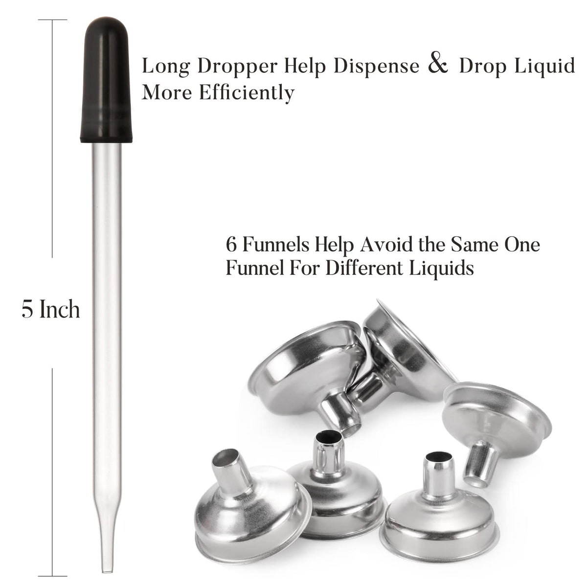 2 oz Dark Amber Dropper Bottles with Funnels O579021