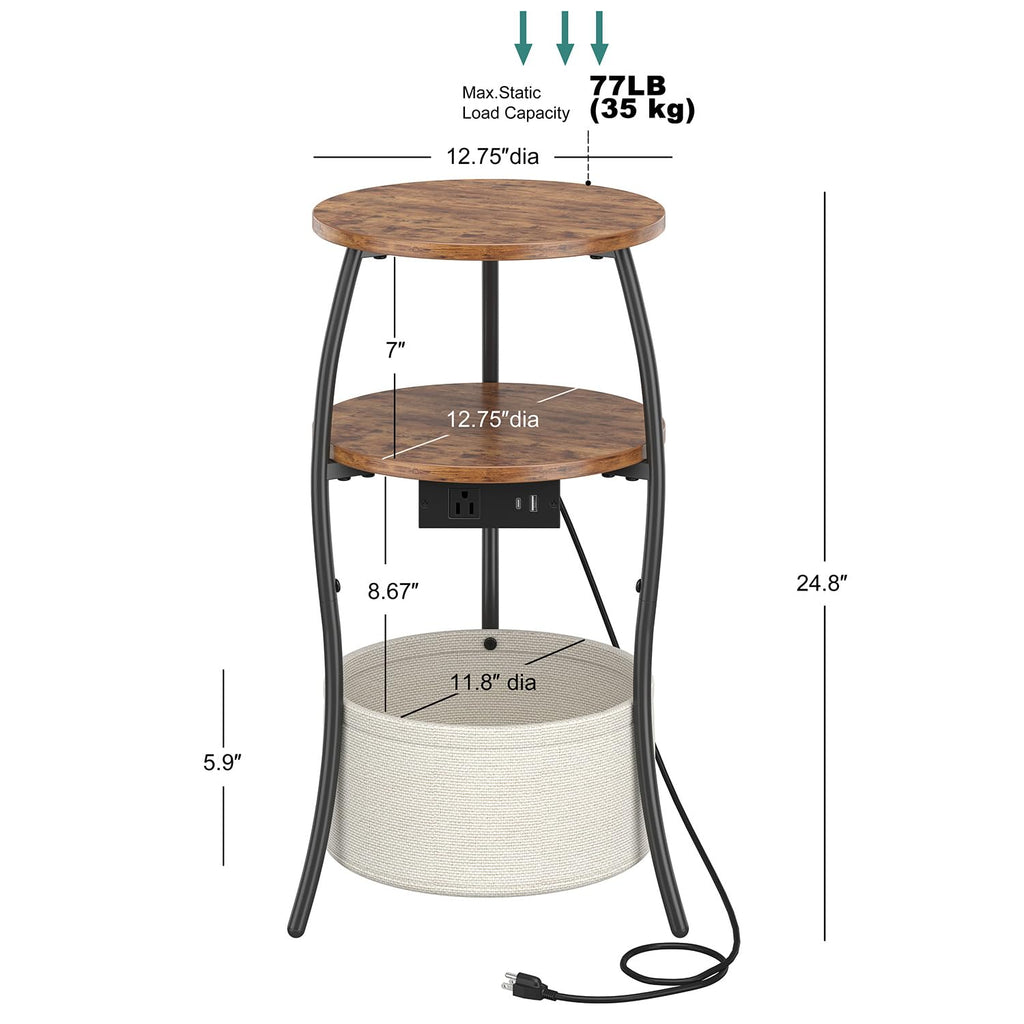3-Tier Round End Table with Charging Station E21298