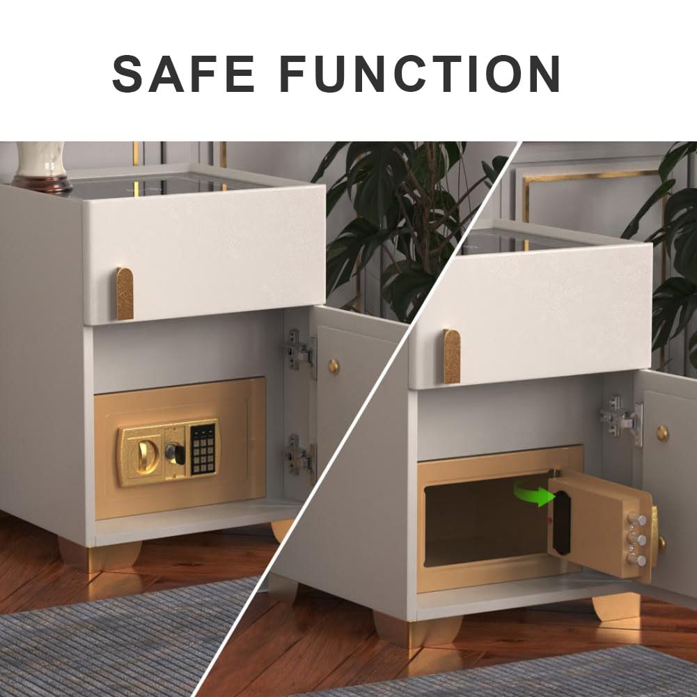 Wireless Charging Nightstand with Drawer and 3 LED Light J84466