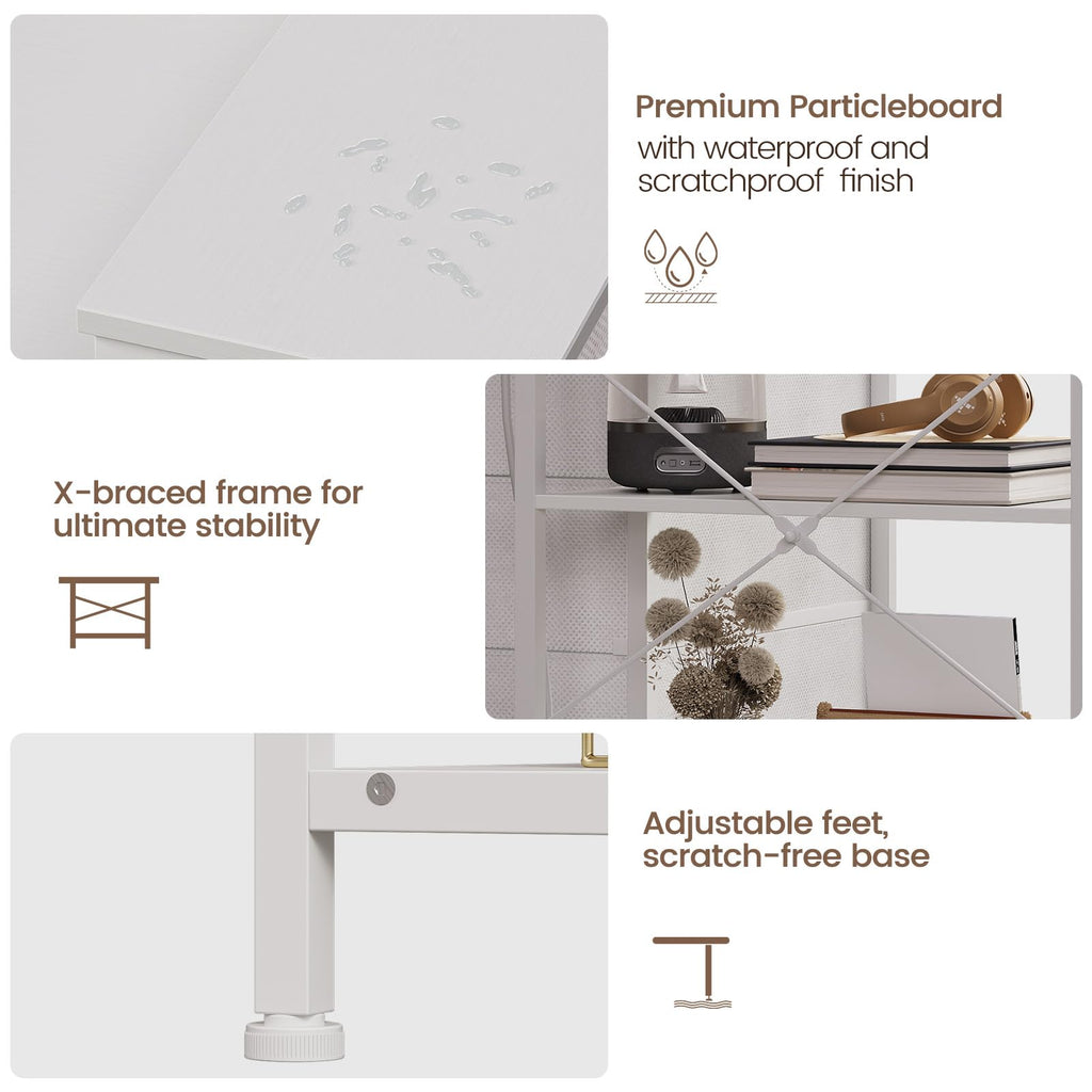 White Corner Desk with Drawers Shelves and Power Outlets Z90892