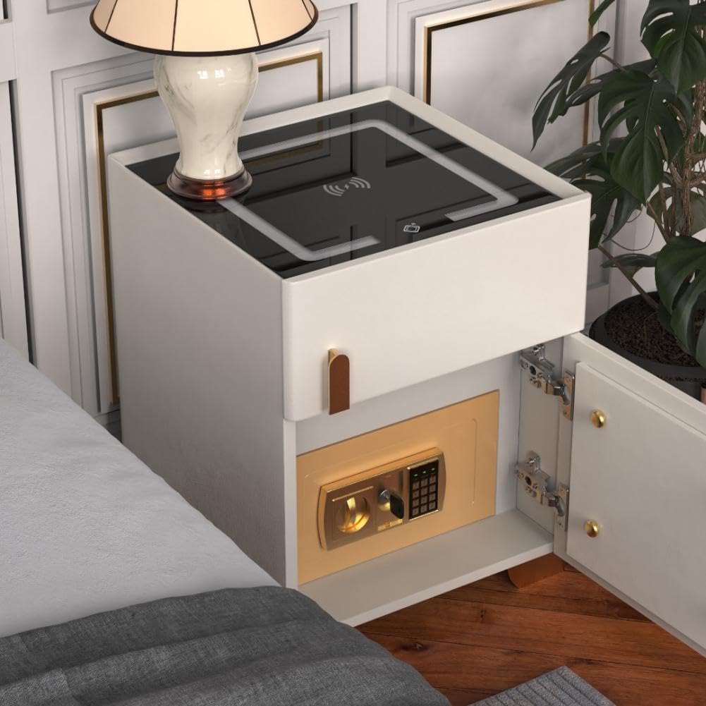 Wireless Charging Nightstand with Drawer and 3 LED Light J84466