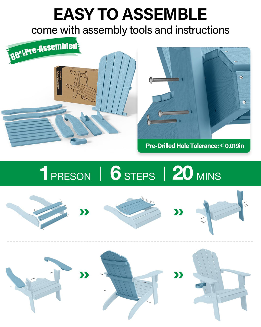 Oversized Adirondack Chair Set of 4 Blue B61328
