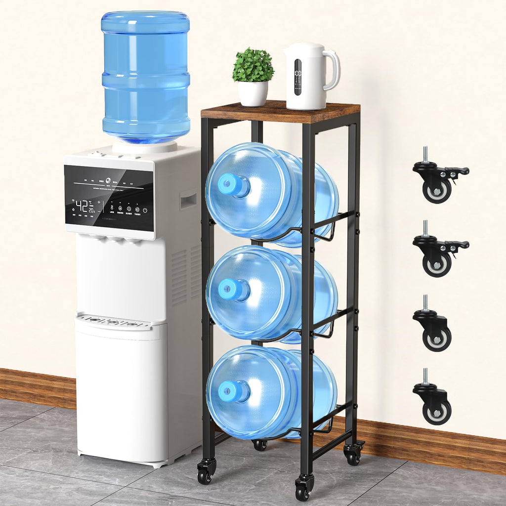 5 Gallon 3-Tier Water Bottle Holder with Lockable Casters Brown P3359