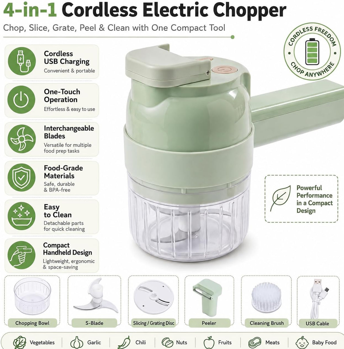 4 in 1 Handheld Electric Vegetable Chopper C408