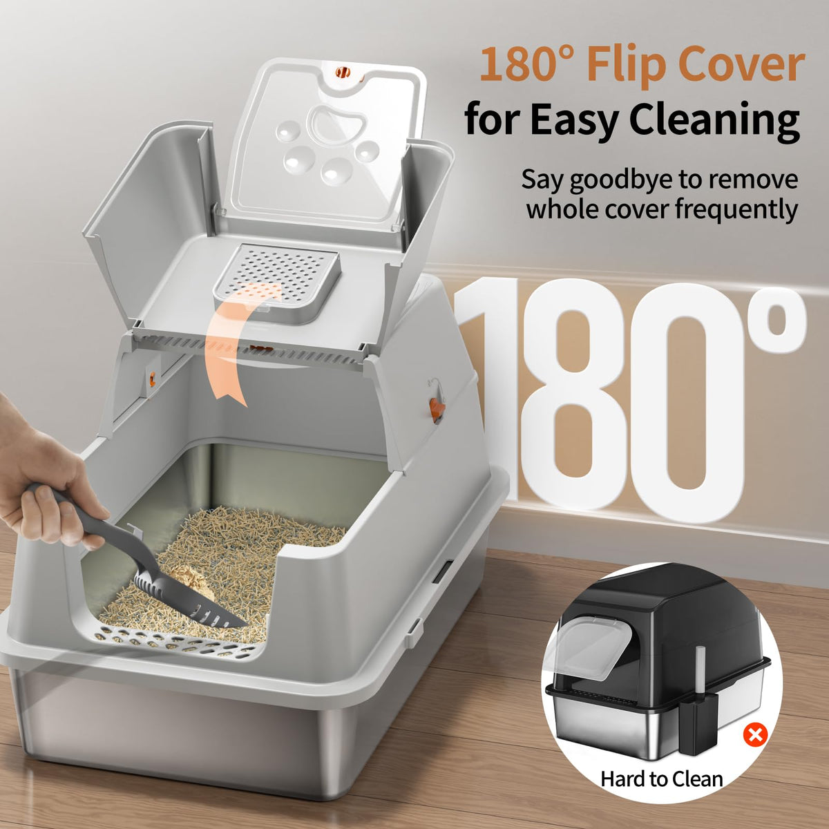 Stainless Steel XL Cat Litter Box with Lid W944