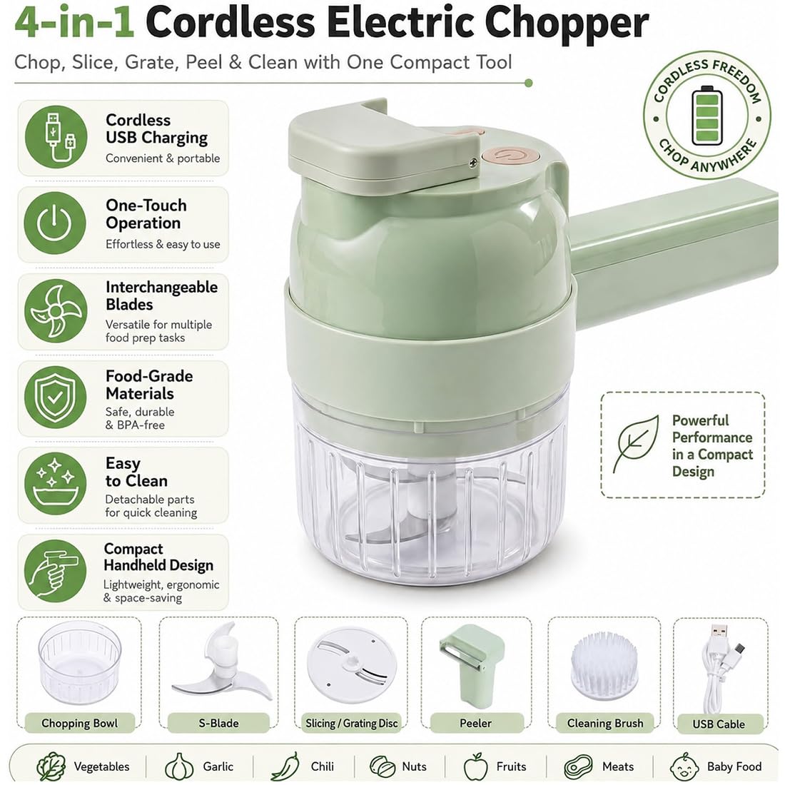 4 in 1 Handheld Electric Vegetable Chopper C408