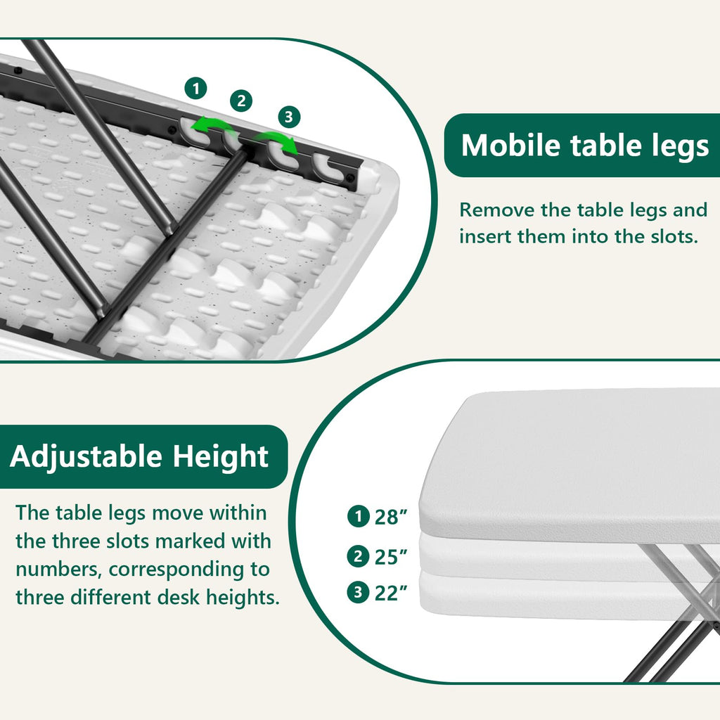 Folding Table 30 Inch Adjustable Height White Granite E890057