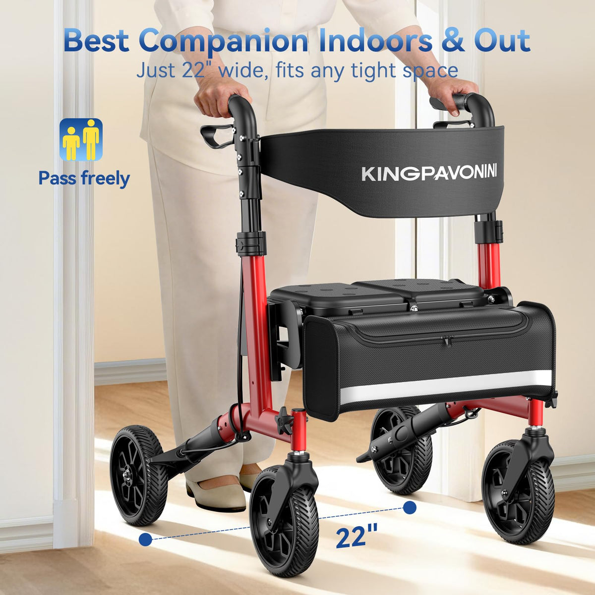 Foldable Rollator Walker with Seat, 380 lbs, Red R170885