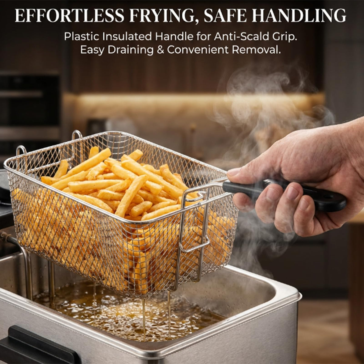 Stainless Steel Fry Basket with Detachable Handle J77513