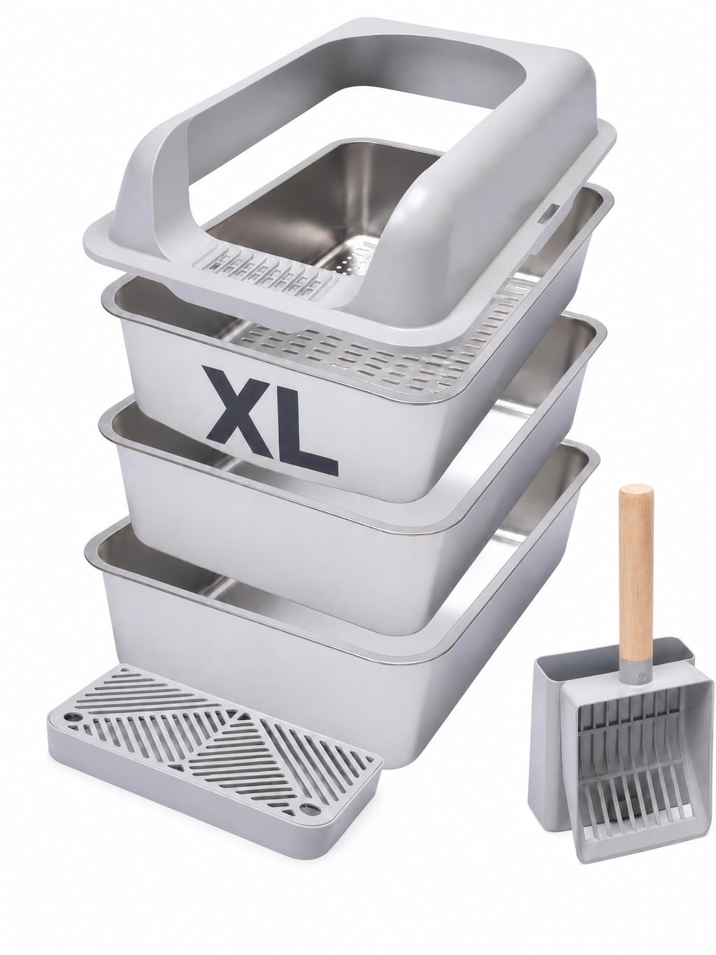 XL Stainless Steel Sifting Cat Litter Box with High Sides Y63886