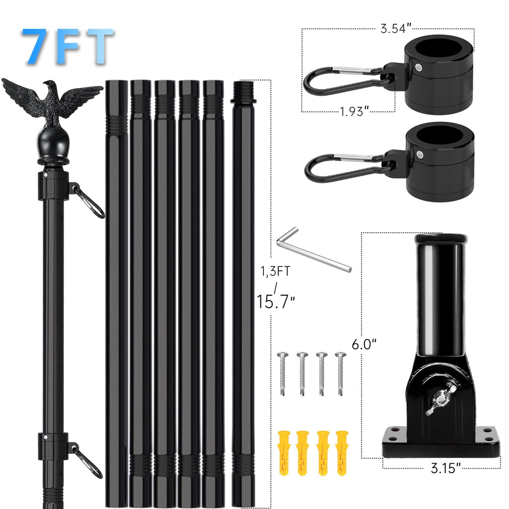 7FT Stainless Steel Flag Pole Kit with Solar Light and Adjustable Bracket M79492