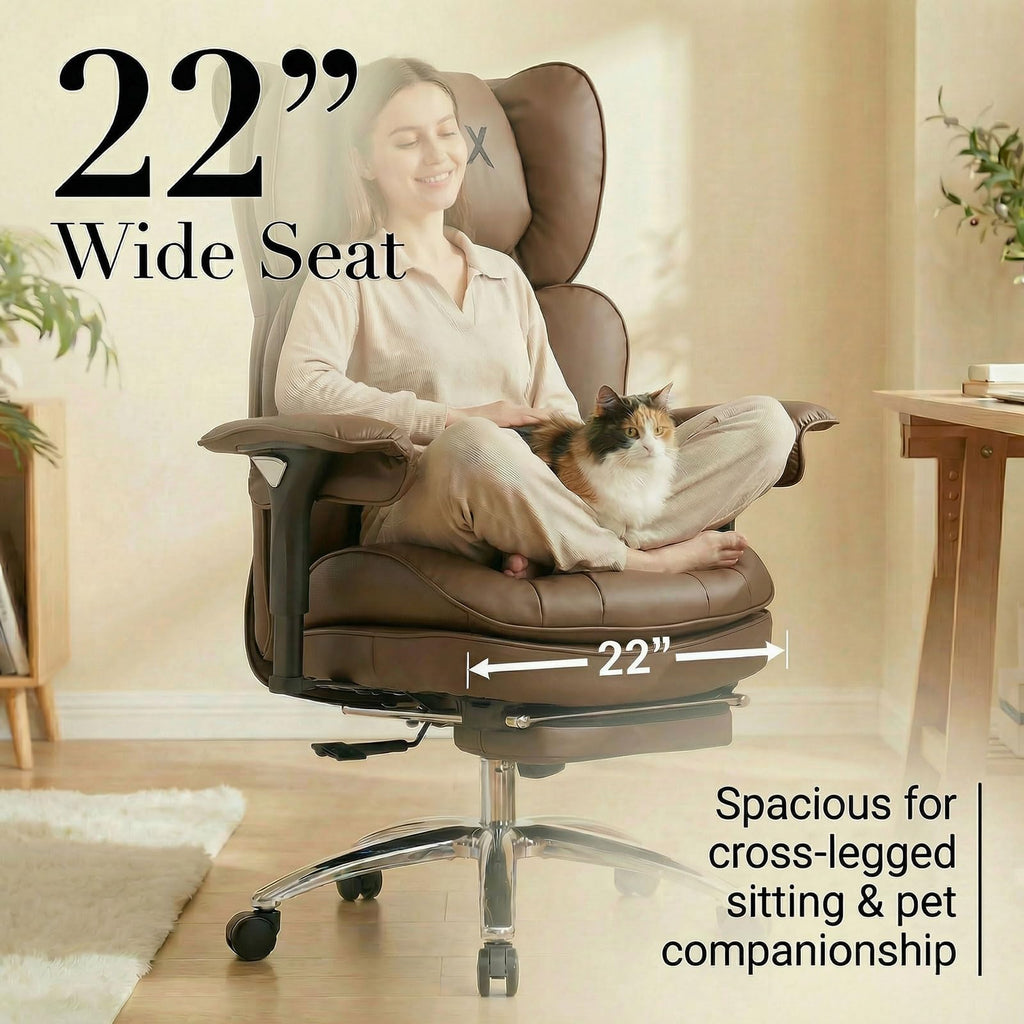 Big & Tall Desk Chair with Footrest Brown V2443