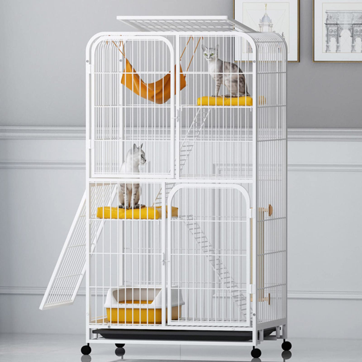 Large 3-Tier Metal Wire Cat Cage with Hammock Q490318