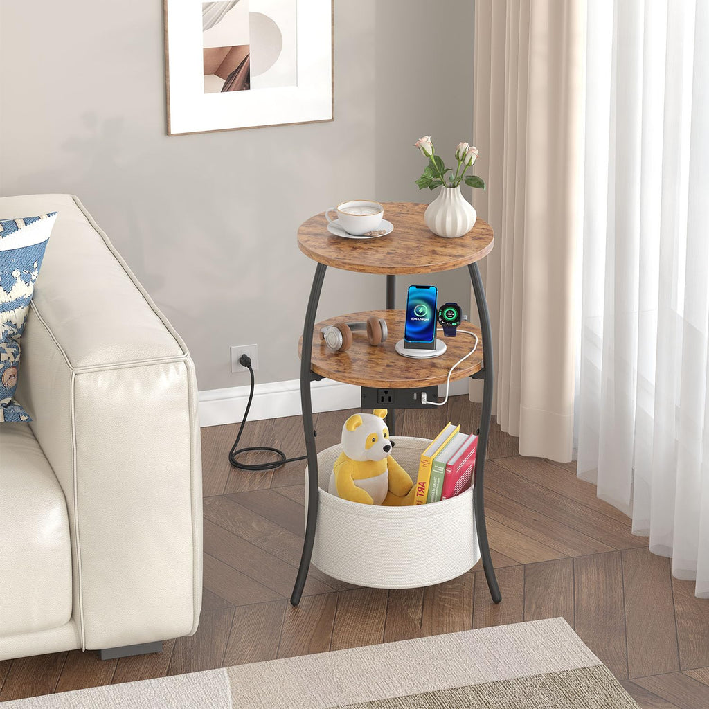 3-Tier Round End Table with Charging Station E21298