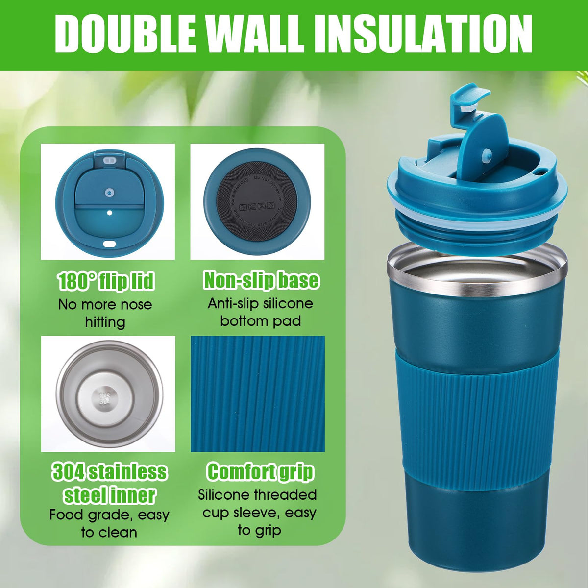 4 Pack 17oz Stainless Steel Insulated Coffee Mug with Lid C38375