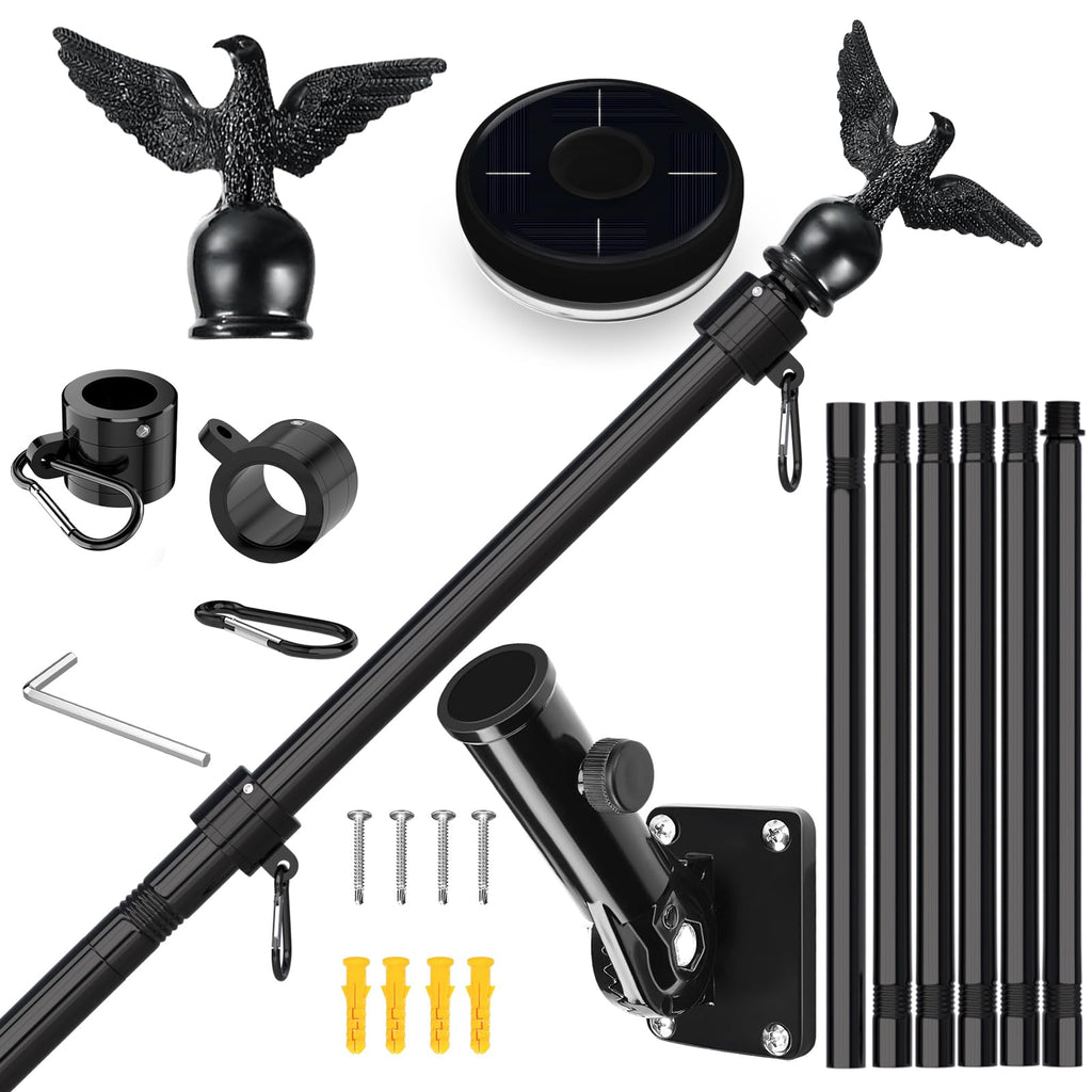 7FT Stainless Steel Flag Pole Kit with Solar Light and Adjustable Bracket M79492