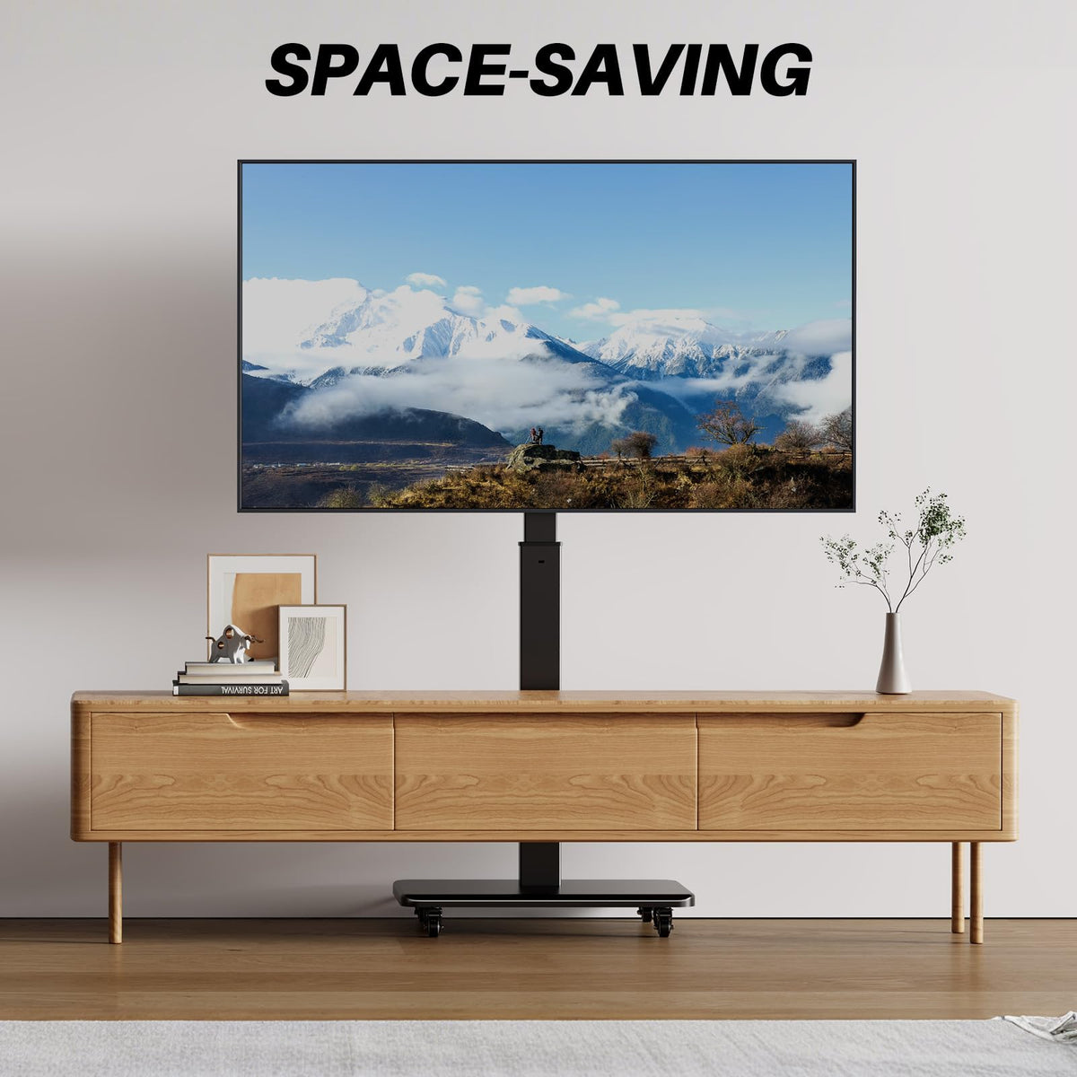 Mobile TV Stand on Wheels with 90° Swivel, Hand Crank Adjustable Height, for 42 to 75 inch TVs up to 110 lbs (Black) F4097