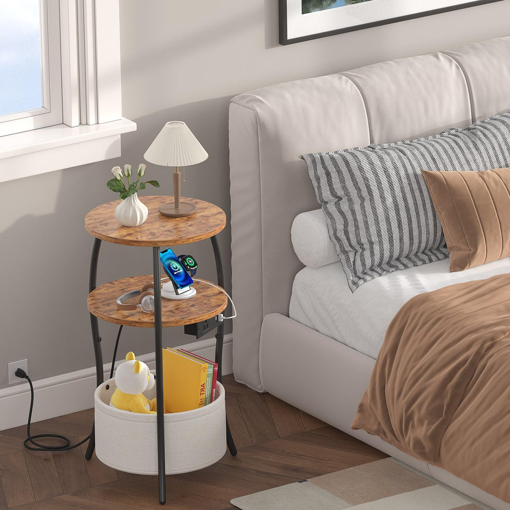 3-Tier Round End Table with Charging Station E21298