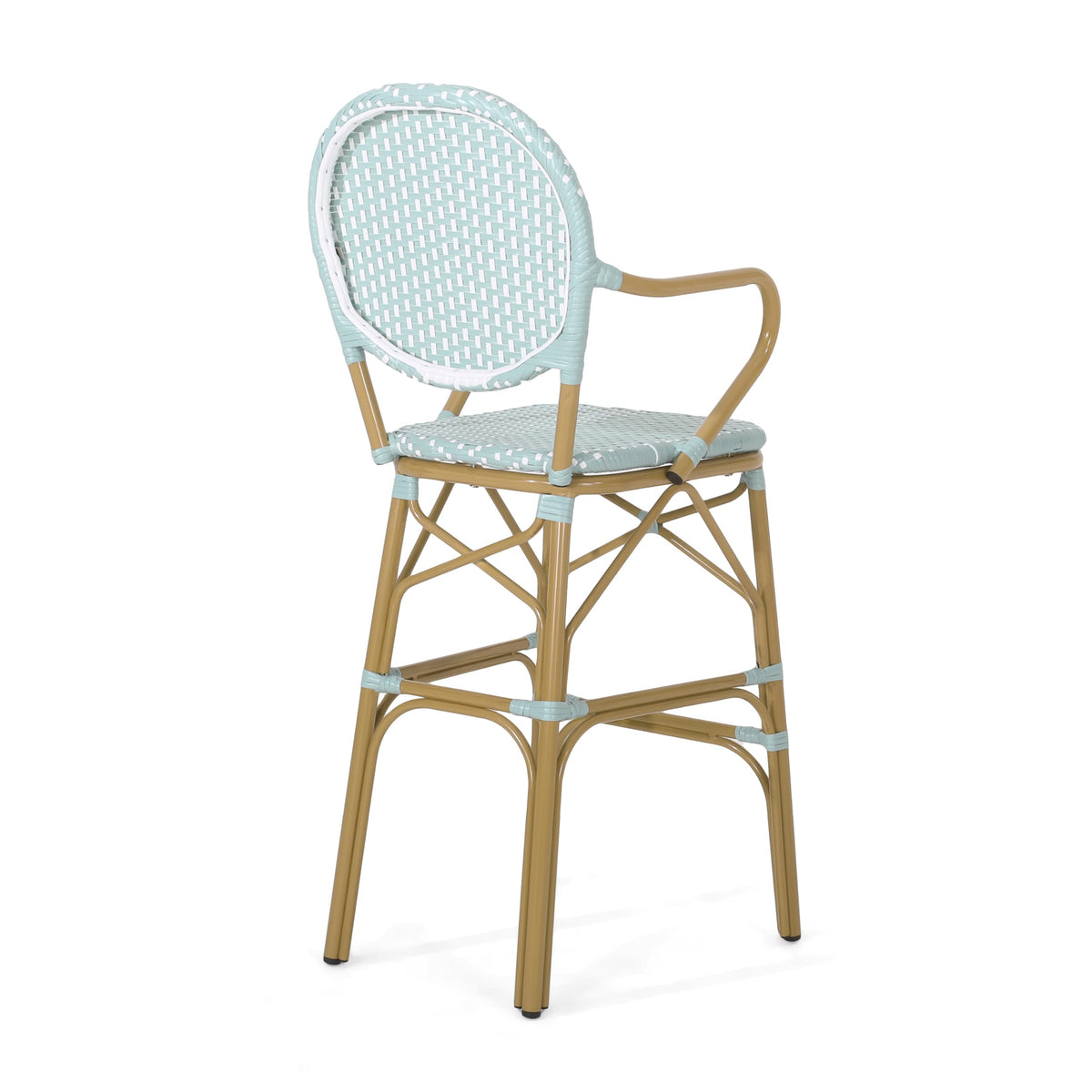 Teal Bamboo Print Wicker Aluminum Bar Stools Set of 2 F660778