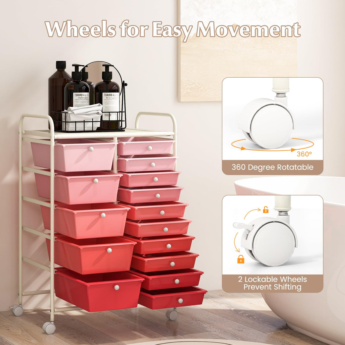 15 Drawer Multicolor Rolling Storage Cart G106