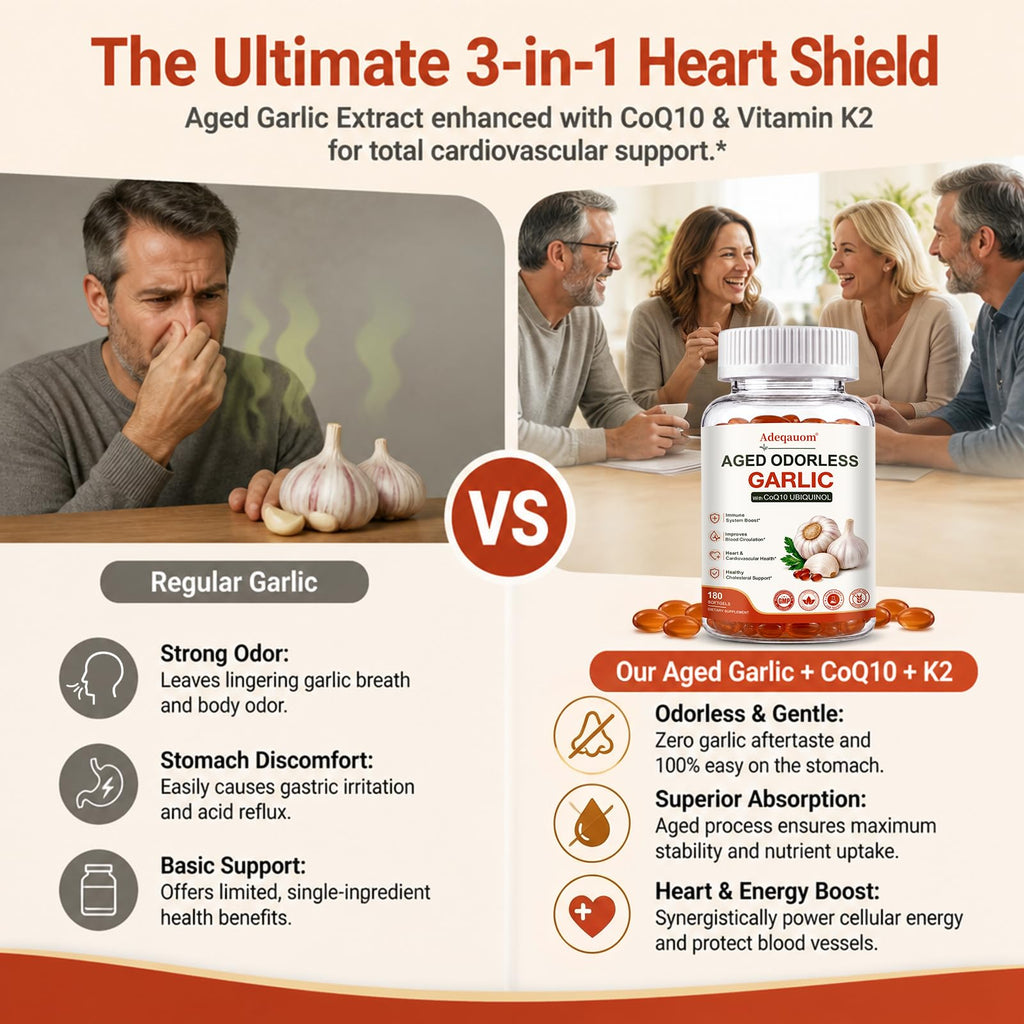 Aged Garlic Extract 1200 mg Softgels with CoQ10 Ubiquinol & Vitamin K2 180 Counts D204