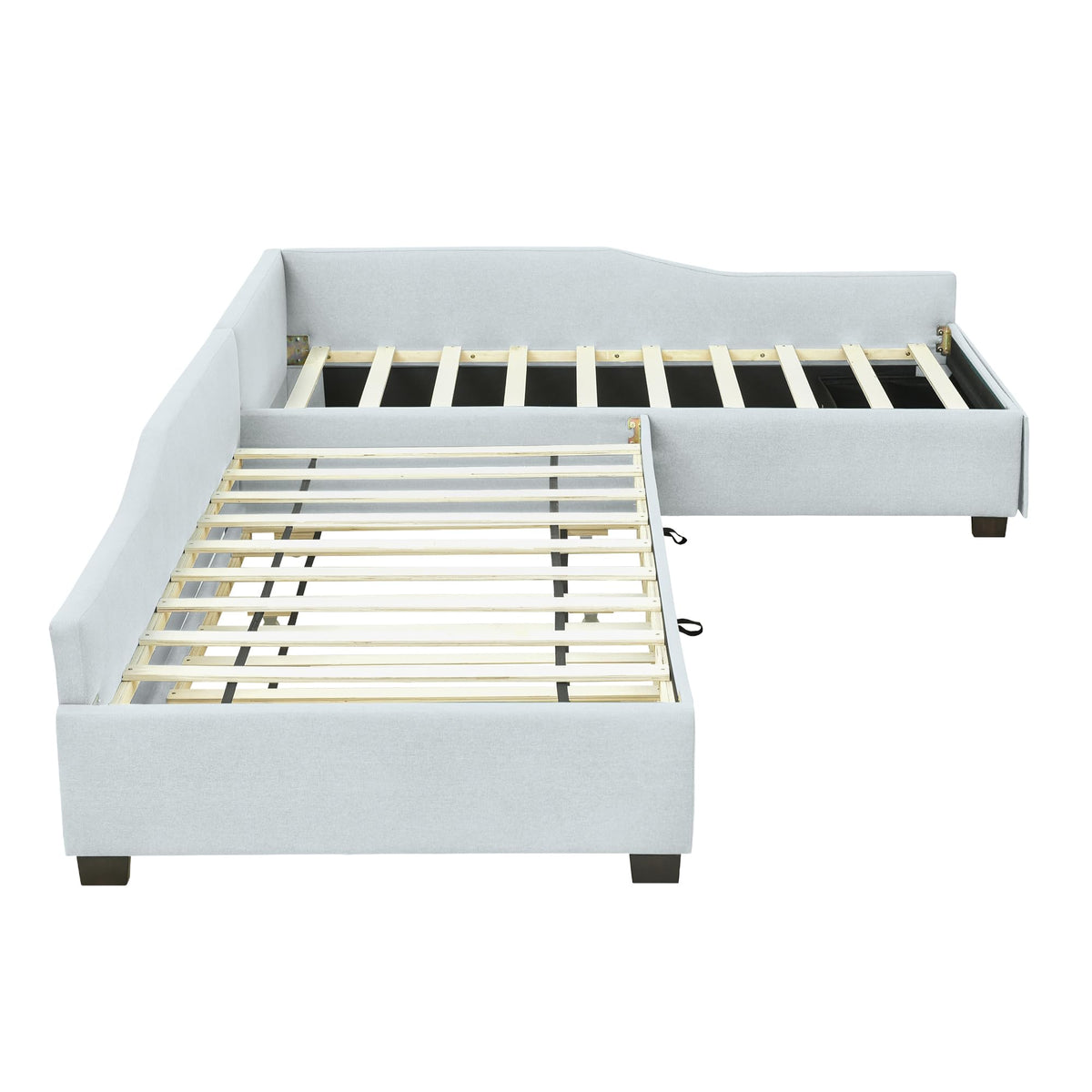 Double Twin Size L Shaped Upholstered Daybed with Trundle and Storage Drawer H662347