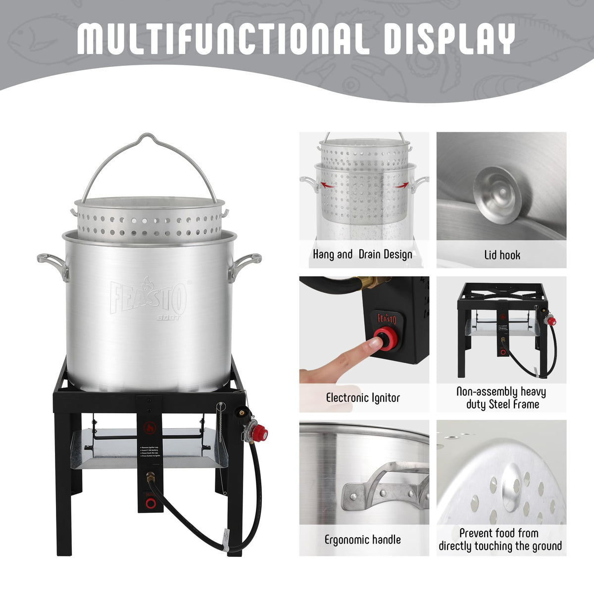 60QT Seafood Boil Pot with Basket and Burner O474