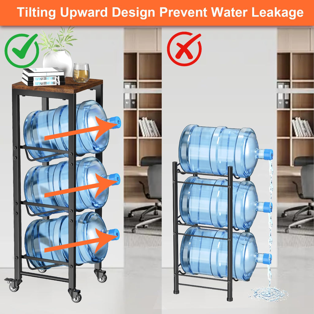 5 Gallon 3-Tier Water Bottle Holder with Lockable Casters Brown P3359