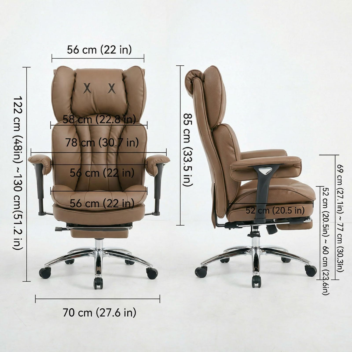 Big & Tall Desk Chair with Footrest Brown V2443