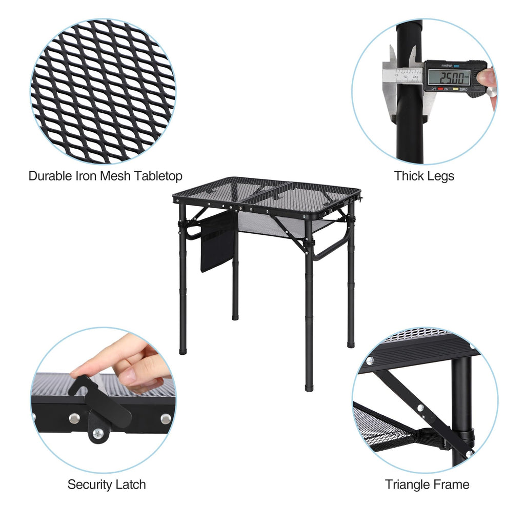 Lightweight Height Adjustable Aluminum Folding Grill Table with Mesh Desktop, Black H1573